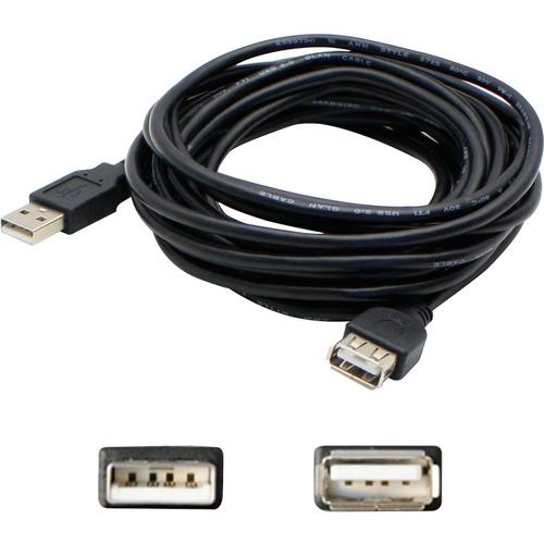 Add-On Computer AddOn Bulk 5 Pack 10ft (3M) USB 2.0 A to A Extension Cable - M/F - 10 ft USB Data Transfer Cable - First End: 1 x Type A Male USB - Second End: 1 x Type A Female USB - Extension Cable - Black - 5