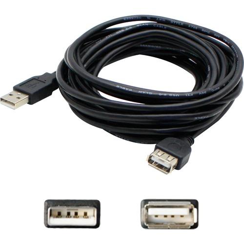 Add-On Computer AddOn Bulk 5 Pack 15ft (4.6M) USB 2.0 A Active Extension Cable - M/F - 15 ft USB Data Transfer Cable - First End: 1 x Type A Male USB - Second End: 1 x Type A Female USB - Extension Cable - Black - 5