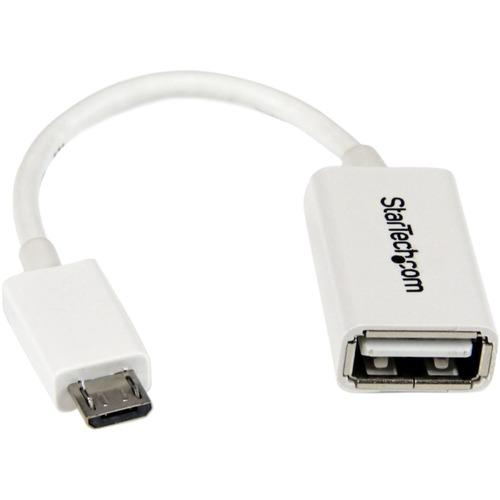 StarTech.com 5in White Micro USB to USB OTG Host Adapter M/F - Connect your USB On-The-Go capable tablet computer or Smartphone to USB 2.0 devices (thumb drives / USB mouse or keyboard / etc.) - Micro USB OTG Adapter - White Micro USB Host OTG Cable - US