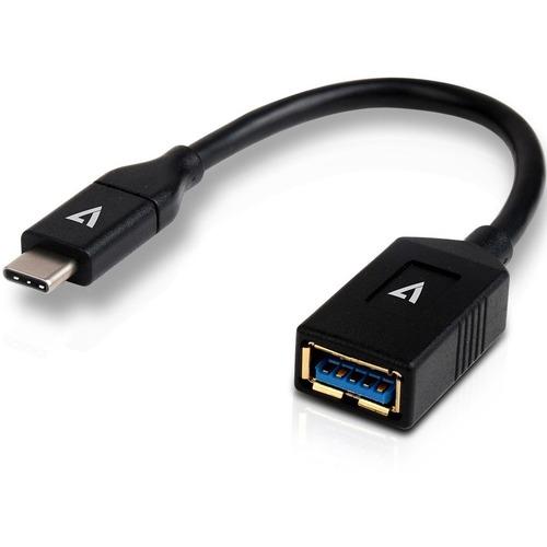 V7 Black USB Cable USB 3.0 A Female to USB-C Male 0.3m 1ft - 11.8" Thunderbolt/USB Data Transfer Cable - First End: 1 x Type A Female Thunderbolt 3 - Second End: 1 x Type A Male USB - Black