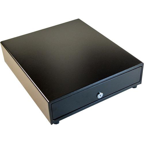 APG Cash Drawer Vasario 1616 Cash Drawer - 5 Bill - 8 Coin - 2 Media Slot - USB, - Stainless Steel, Plastic - Black - 4.30" (109.22 mm) Height x 16.20" (411.48 mm) Width x 16.30" (414.02 mm) Depth