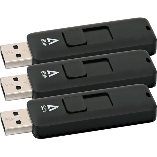 V7 4GB USB 2.0 Flash Drive 3 Pack Combo - With Retractable USB connector - 4 GB - USB 2.0 - Black - 5 Year Warranty - 3 / Pack