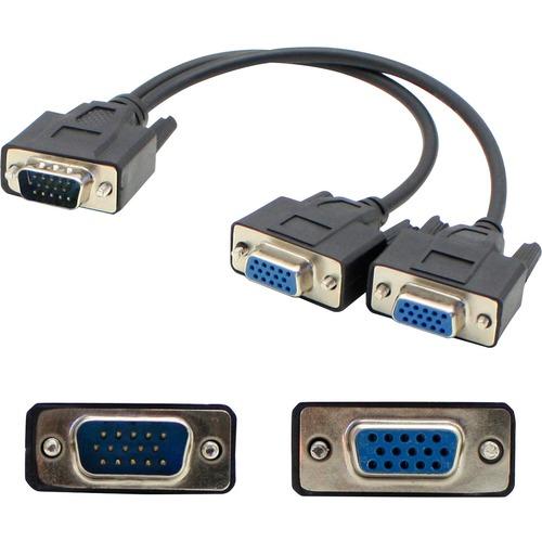 Add-On Computer AddOn VGA Video Splitter Cable - 2 Port - Male to Female/Female - VGA A/V Cable for Audio/Video Device - First End: 1 x HD-15 Male VGA - Second End: 2 x HD-15 Female VGA - Black