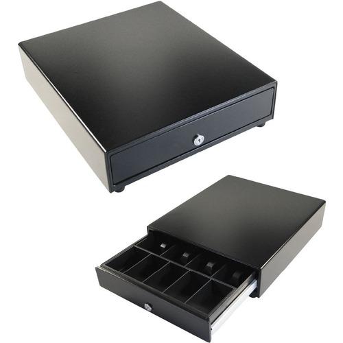 APG Cash Drawer Vasario 1416 Cash Drawer - 4 Bill - 5 Coin - 4 Lock Position - Stainless Steel, Plastic - Textured Black - 4" (101.60 mm) Height x 13.80" (350.52 mm) Width x 16.30" (414.02 mm) Depth