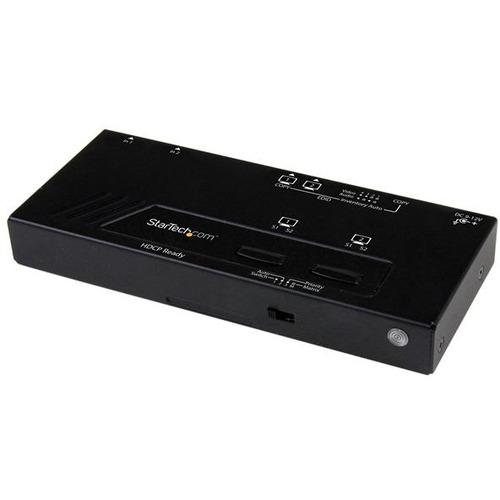 StarTech.com 2x2 HDMI Matrix Switch with Remote - 1080p Automatic & Priority Switcher - Video Wall Auto Selector Splitter Box - Audio Out (VS222HDQ) - Switch between two HDMI sources on two HDMI Displays - HDMI Selector - HDMI Matrix Switch - HDMI Splitt