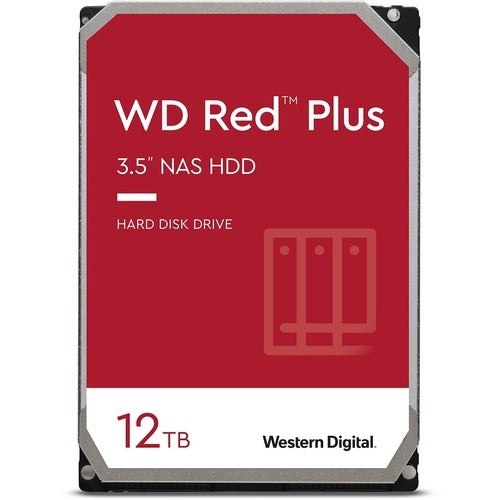 Western Digital WD Red Plus WD120EFBX 12 TB Hard Drive - 3.5" Internal - SATA (SATA/600) - Conventional Magnetic Recording (CMR) Method - 7200rpm - 180 TB TBW - 3 Year Warranty