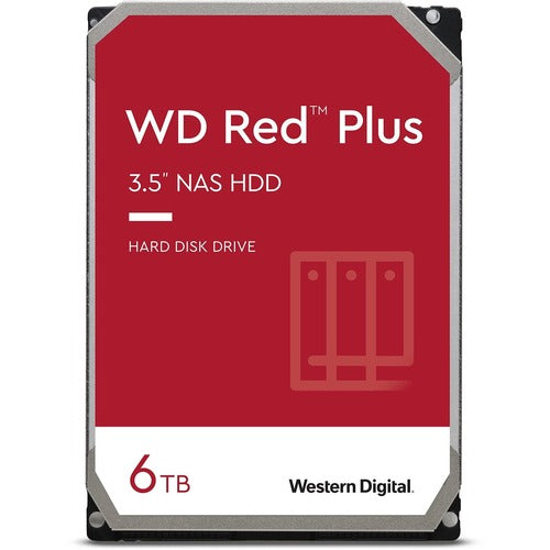 Western Digital Red Plus WD60EFZX 6 TB Hard Drive - 3.5" Internal - SATA (SATA/600) - Conventional Magnetic Recording (CMR) Method - Storage System Device Supported - 5640rpm - 180 TB TBW - 3 Year Warranty - PuriLite