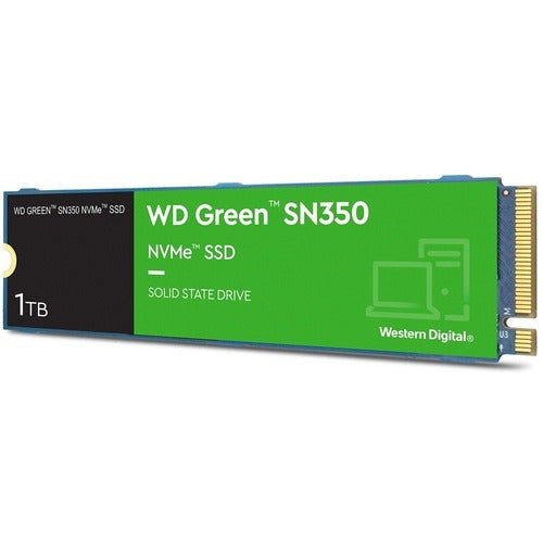 Western Digital WD Green SN350 WDS100T3G0C 1 TB Solid State Drive - M.2 2280 Internal - PCI Express NVMe (PCI Express NVMe 3.0 x4) - 100 TB TBW - 3200 MB/s Maximum Read Transfer Rate - 3 Year Warranty - PuriLite