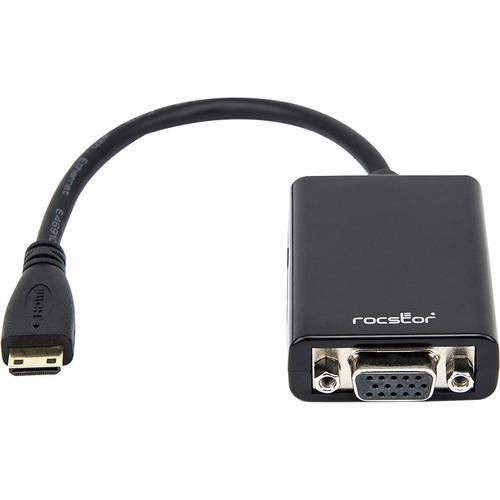 Rocstor Premium mini HDMI to VGA Video Cable - 6" HDMI/VGA Video Cable for Digital Camera, Projector, Monitor, Tablet PC, Video Device - First End: 1 x HDMI (Mini Type C) Digital Audio/Video - Second End: 1 x HD-15 Female VGA - Supports up to 1920 x 1080