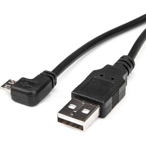Rocstor 1 ft Micro USB Cable - A to Right Angle Micro B - 1 ft USB Data Transfer Cable for Digital Camera, Smartphone, PDA, Tablet PC, GPS - USB Type A Male USB - USB Type B Male Micro USB - Shielding - Black - 1