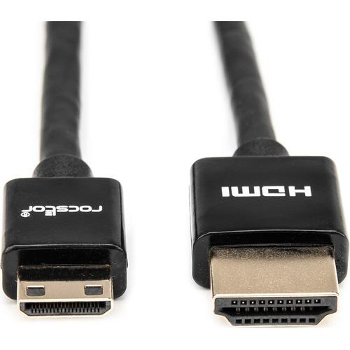 Rocstor 3ft Slim High-Speed HDMI Cable with Ethernet - HDMI to HDMI Mini M/M - 3 ft HDMI A/V Cable for Audio/Video Device, Network Device - HDMI (Type A) Male Digital Audio/Video - HDMI (Mini Type C) Male Digital Audio/Video - Gold Plated Connector - Bla